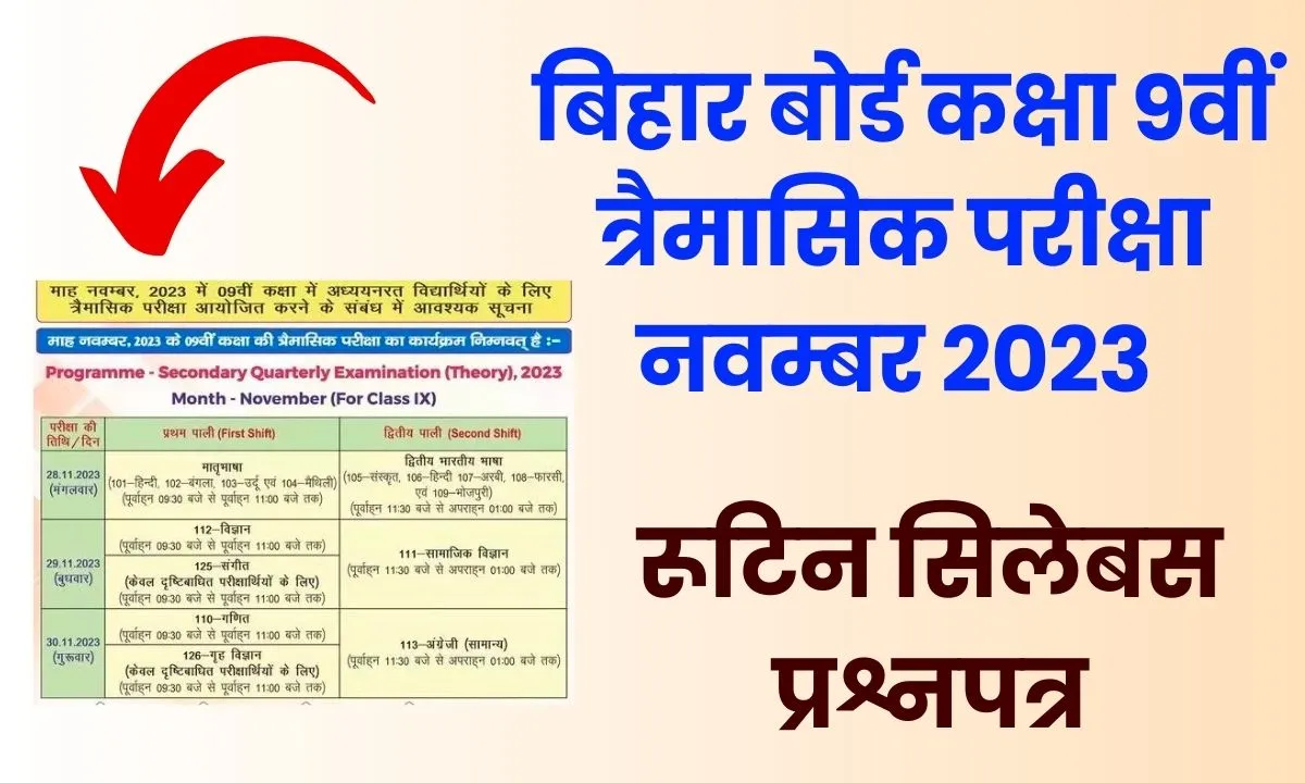 Bihar Board Class 9th Quarterly Exam November 2023 Routine Syllabus Question Paper